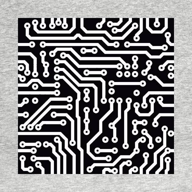 Computer Chip Circuit Tech Pattern - Black & White by softbluehum